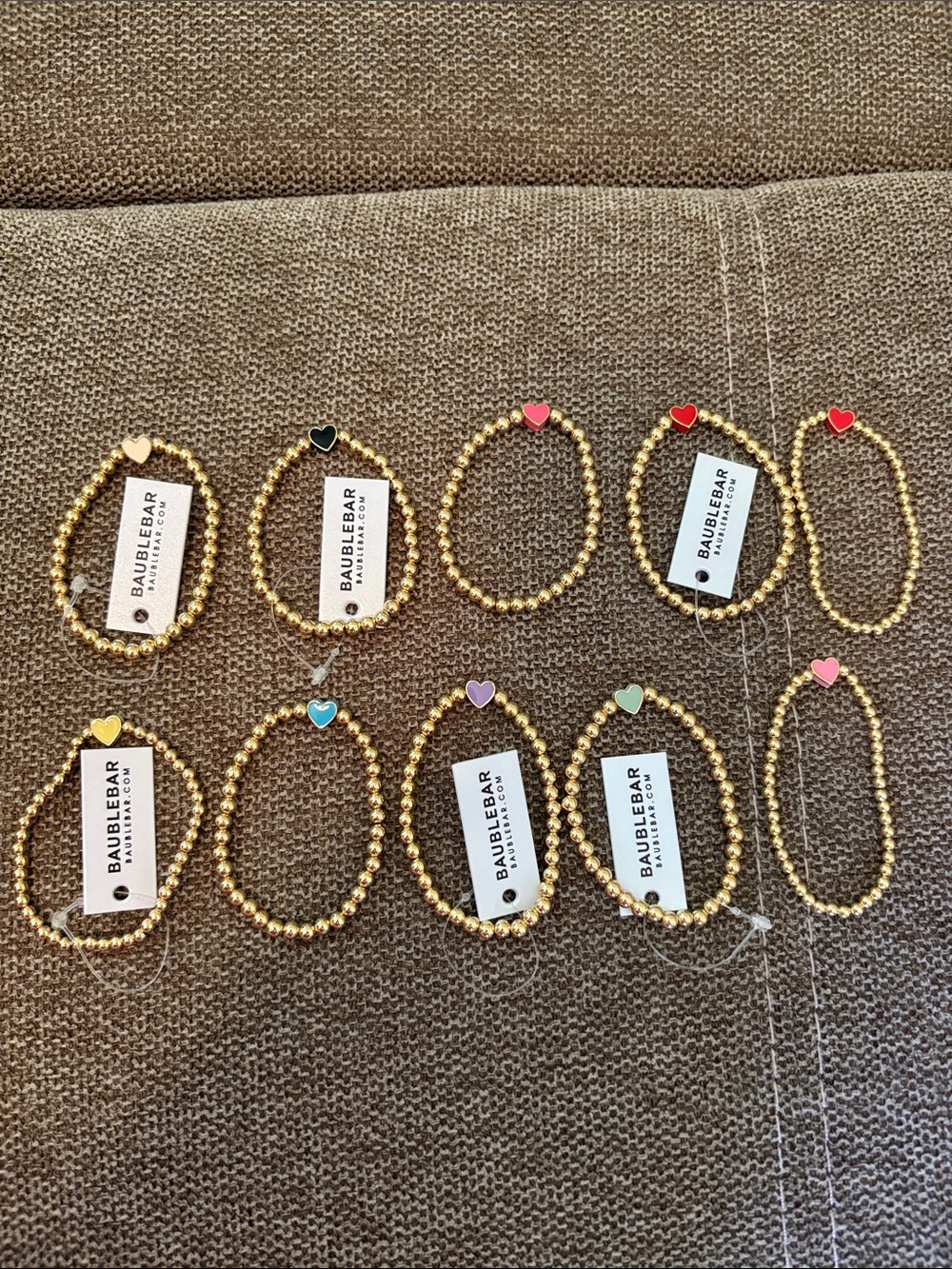 BaubleBar Gold Beaded Bracelet Set with Multicolor Heart Charms